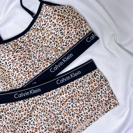ست تاپ و شورت زنانه پلنگی calvin klein | ست لباس زیر پلنگی